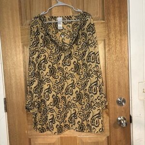 Chico's women’s Tan‎ and Black Paisley Blouse embellished size 3